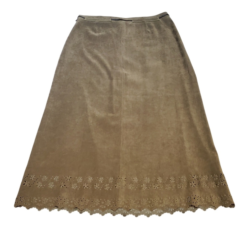 Ojai Clothing Faux Suede Skirt Size 12 Brown Green Bohemian Boho Western Y2K Vtg - Picture 2 of 8